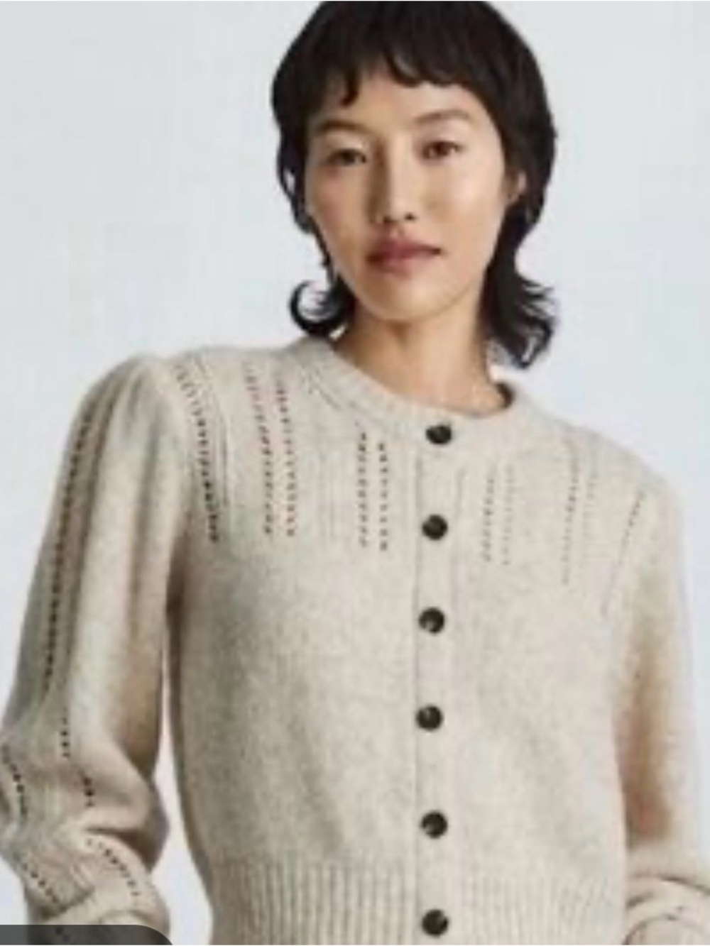 Everlane Cream Eyelet Knit Button-Front Cardigan